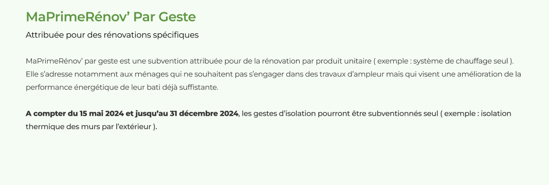 Ma Prime Rénov par geste