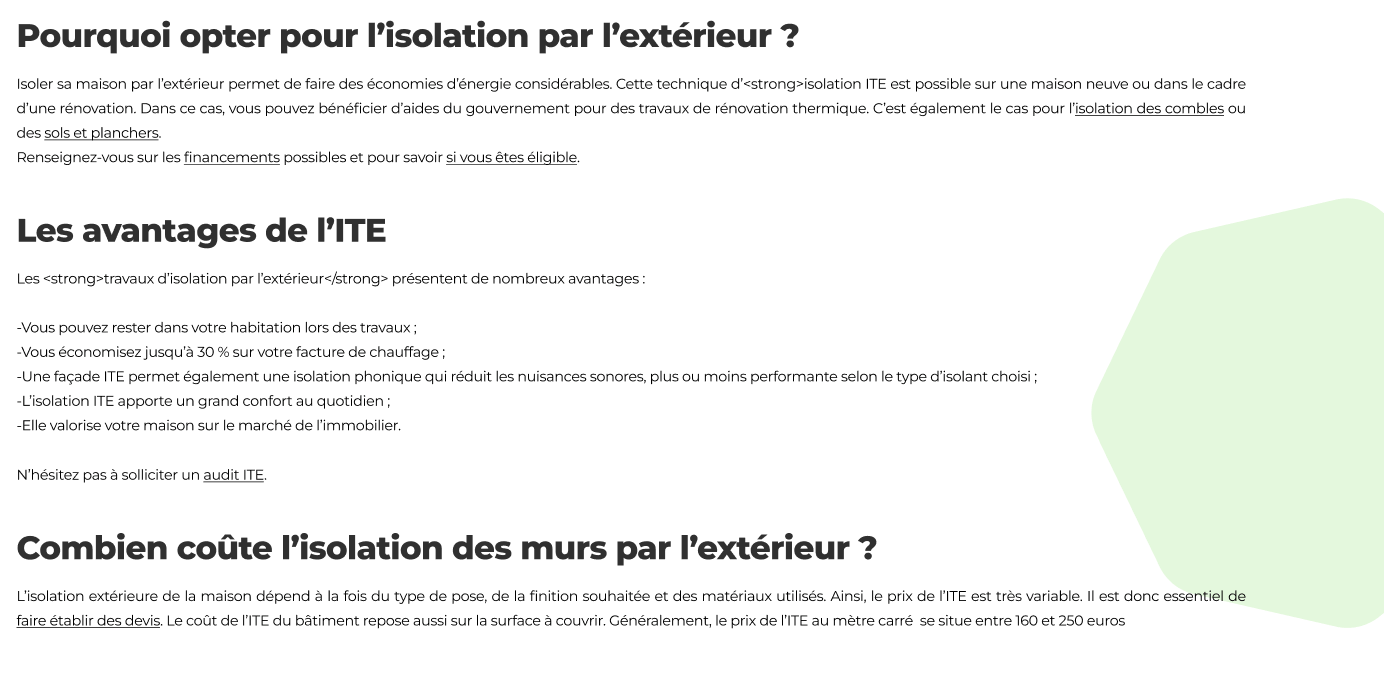 Les avantage de l'ITE